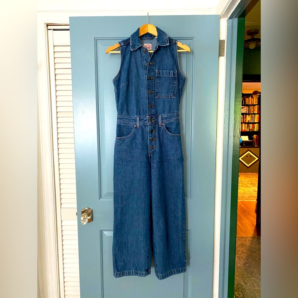Levi's Classic Blue Denim Sleeveless Jumpsuit Size XS button front